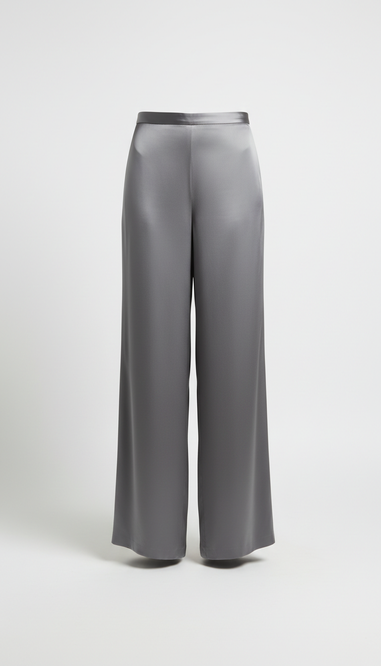 Graphite Grey Silk Wide-Leg Trousers